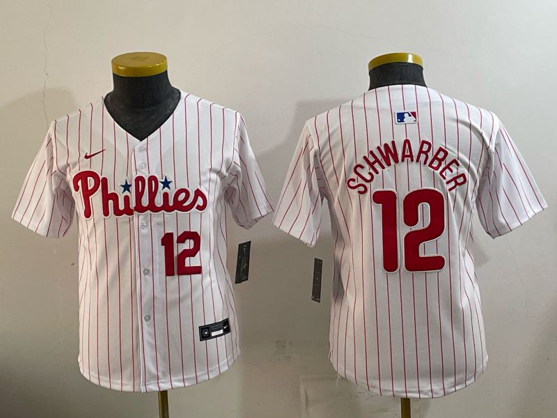 Youth 2026 Philadelphia Phillies #12 Schwarber White Game Nike MLB Jersey style 02->youth mlb jersey->Youth Jersey